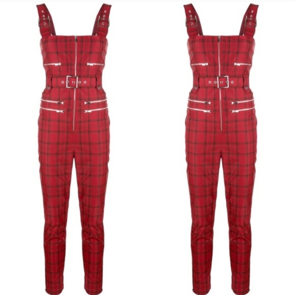Plaid Red Women's Jumpsuit - Picture 7 of 7